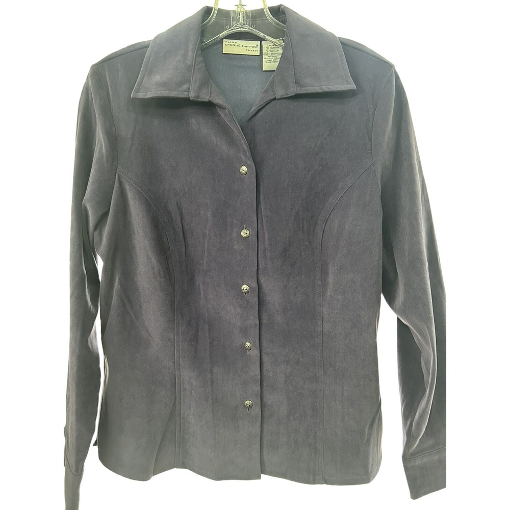Croft & Barrow Petite Stretch Faux Suede Button Down Shirt Slate‎ Blue PM
